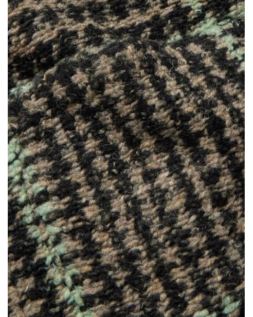 Portuguese Flannel Green Earthy Checked Knitted Wool Overshirt for men