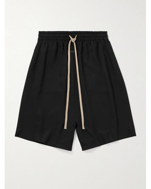 Fear Of God Black Straight-leg Logo-appliquéd Silk And Virgin Wool-blend Drawstring Shorts for men
