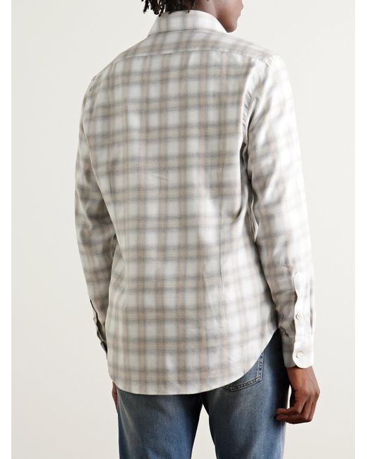 Eleventy White Checked Cotton And Lyocell-Blend Flannel Shirt for men