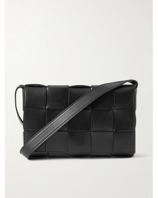 Bottega Veneta Black Cassette Intrecciato Leather Messenger Bag for men