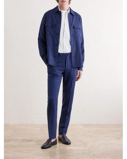 Slowear Blue Straight-Leg Pleated Virgin Wool, Silk And Linen-Blend Trousers for men