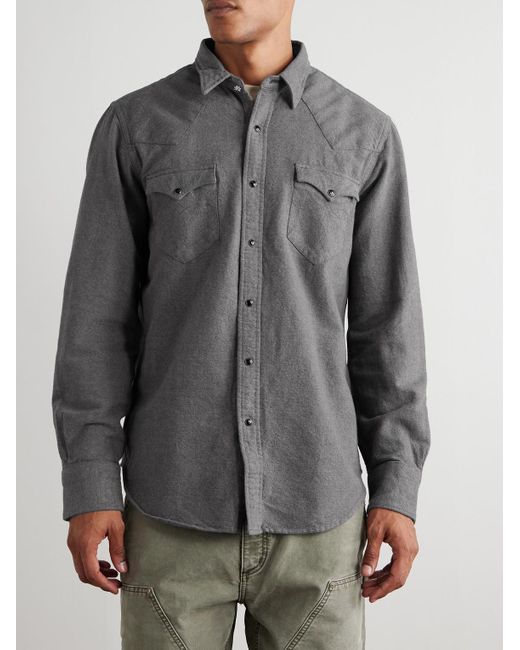 RRL Gray Brushed-Cotton Oxford Western Shirt for men
