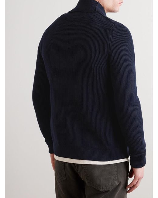 Tom Ford Blue Shawl-Collar Ribbed Wool Cardigan for men