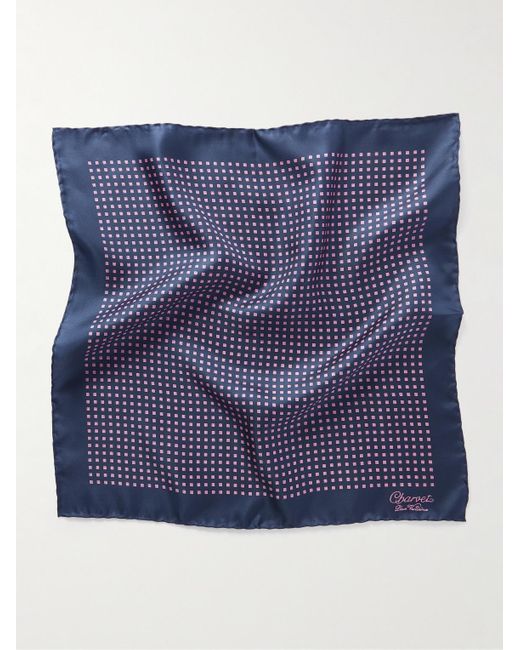 Charvet Blue Printed Silk-twill Pocket Square for men