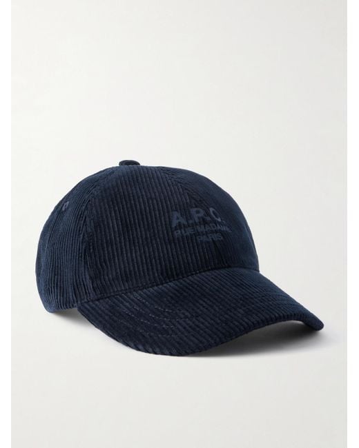 A.P.C. Blue Charlie Rue Madame Logo-Print Cotton-Corduroy Baseball Cap for men