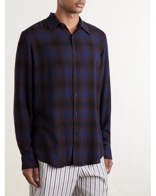 Dries Van Noten Blue Checked Twill Shirt for men