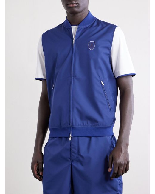 Brunello Cucinelli Blue Logo-Appliquéd Tech-Shell Gilet for men