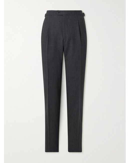 Thom Sweeney Blue Straight-Leg Peated Wool Trousers for men