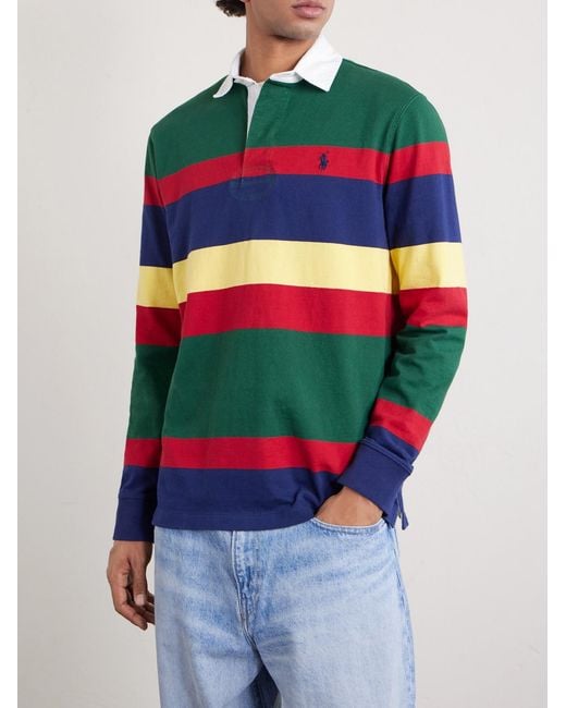 Polo Ralph Lauren Green Logo-Embroidered Striped Cotton-Jersey Rugby Shirt for men