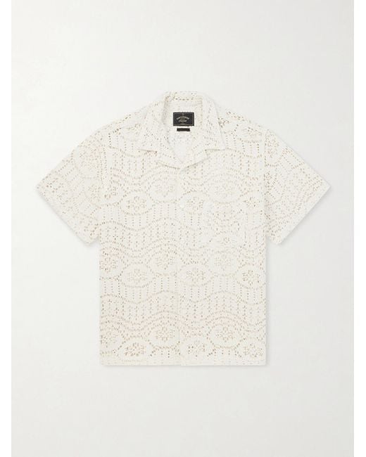 Portuguese Flannel Natural Camp-Collar Crocheted Cotton-Blend Shirt for men