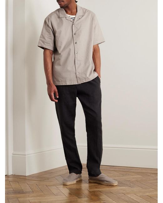 James Perse Black Garment-Dyed Straight-Leg Linen Drawstring Trousers for men