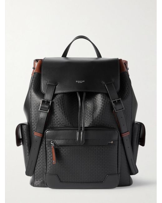 Serapian Black Large Logo-Embossed Coated-Canvas And Leather Backpack for men