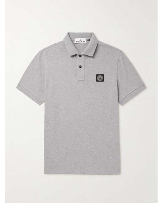 Stone Island Gray Logo-appliquéd Cotton-blend Piqué Polo Shirt for men