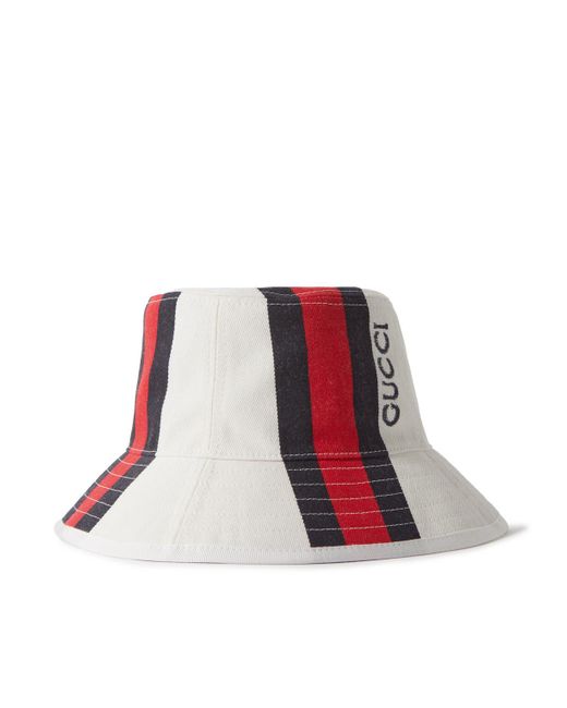 Gucci Logo-embroidered Striped Cotton-canvas Bucket Hat for men