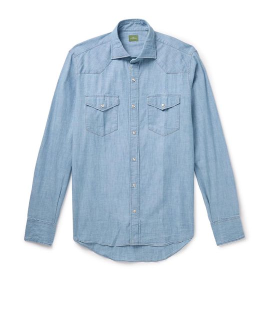 Sid Mashburn Blue Slim-fit Cotton-chambray Western Shirt for men
