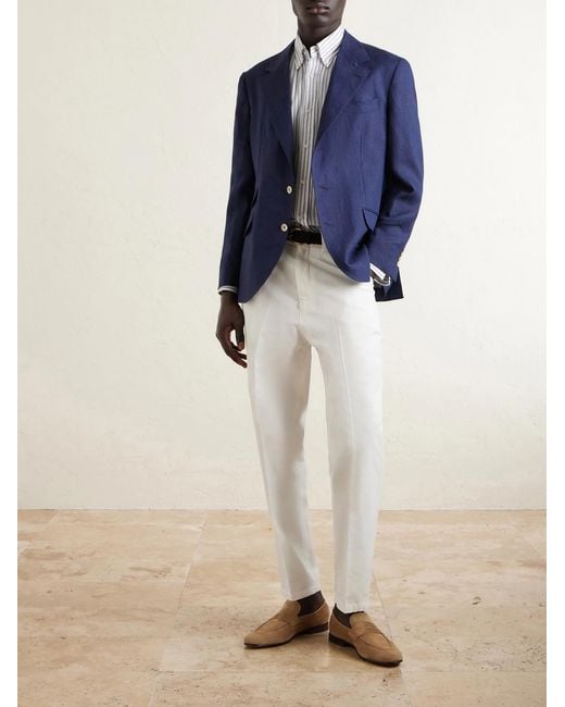 Brunello Cucinelli Blue Linen Suit Jacket for men
