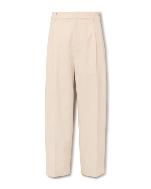LE17SEPTEMBRE Natural Wide-leg Pleated Cotton-twill Trousers for men