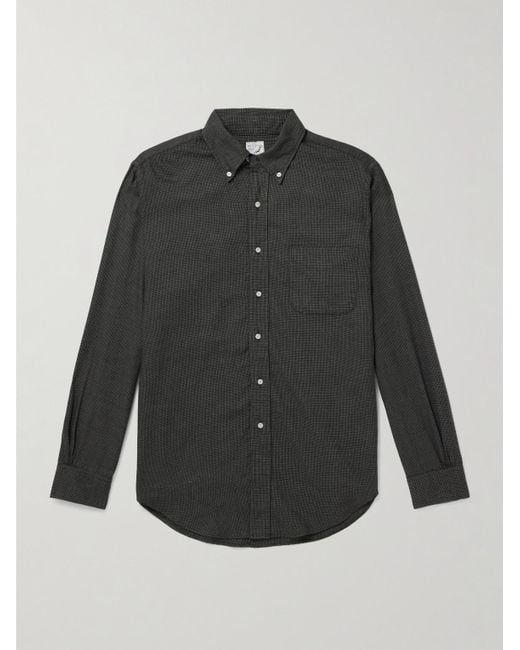 Orslow Gray Button-Down Collar Cotton And Lyocell-Blend Flannel Shirt for men