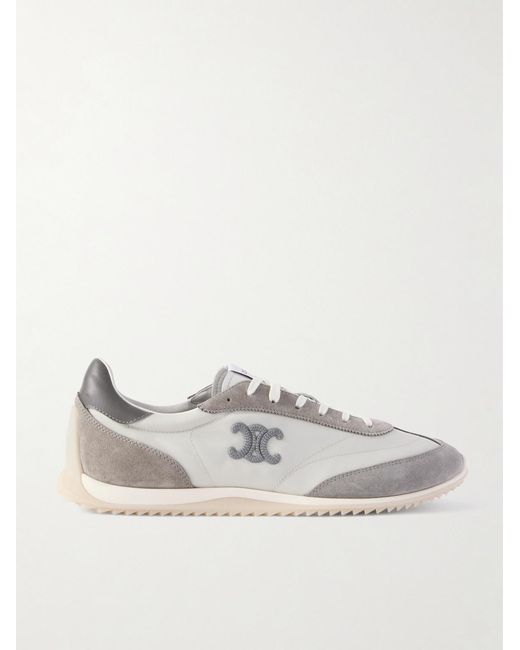 Céline White Racer Logo-Embroidered Suede, Leather And Shell Sneakers for men