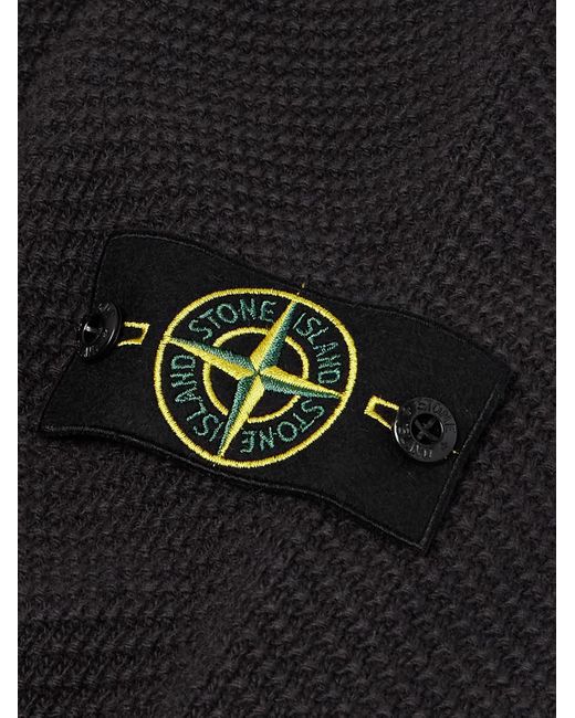 Stone Island Blue Logo-Appliquéd Textured-Knit Wool Sweater for men