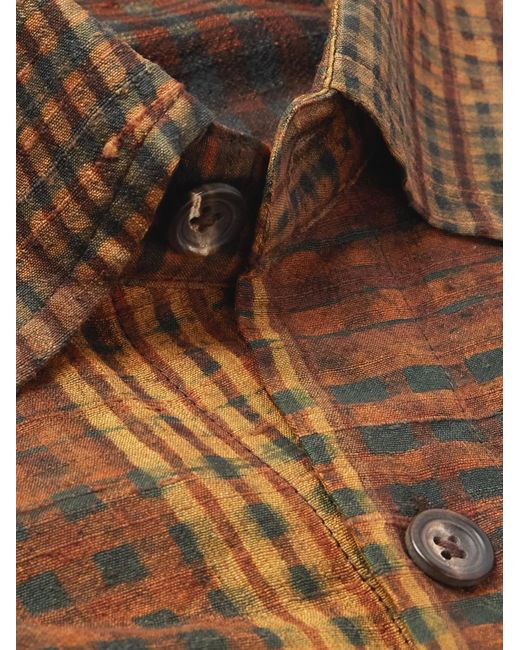 Kartik Research Brown Box Checked Silk Shirt for men
