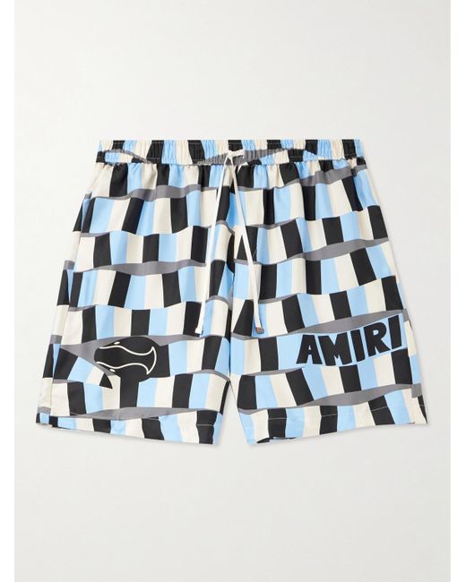 Amiri Blue Straight-leg Logo-print Silk-twill Drawstring Shorts for men