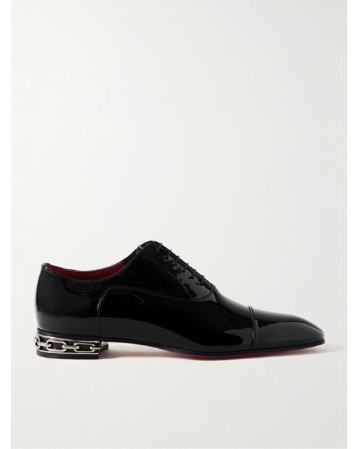 Christian Louboutin Black Greggy Chain-Embellished Patent-Leather Oxford Shoes for men