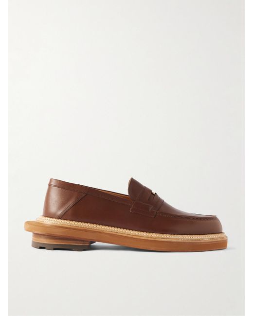 J.M. Weston Brown Sacai Embellished Leather Loafers for men