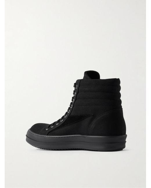 Rick Owens Black Vintage Suede-Trimmed Canvas High-Top Sneakers for men