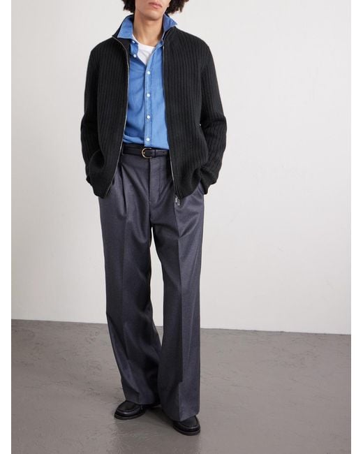 Massimo Alba Black Mirko Ribbed Cashmere And Alpaca-blend Zip-up Sweater for men
