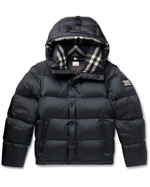 Burberry Blue Hooded Quilted Nylon Down Jacket With Detachable Sleeves for men