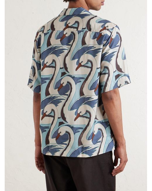 Paul Smith Blue Camp-Collar Printed Satin Shirt for men