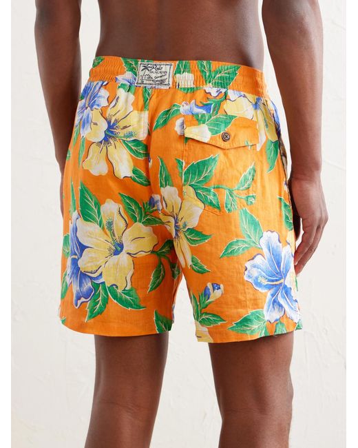 Polo Ralph Lauren Orange Straight-Leg Mid-Length Printed Linen Swim Shorts for men