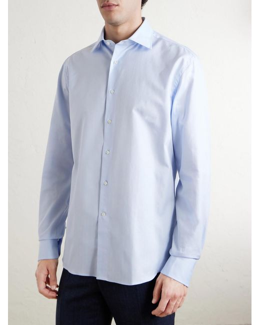 Canali Blue Herringbone Cotton Shirt for men