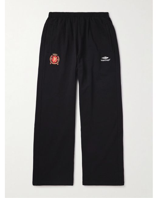 Balenciaga Black Wide-leg Logo-embroidered Cotton-jersey Sweatpants for men