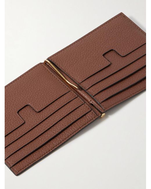 Tom Ford Brown Full-Grain Leather Billfold Wallet With Money Clip for men