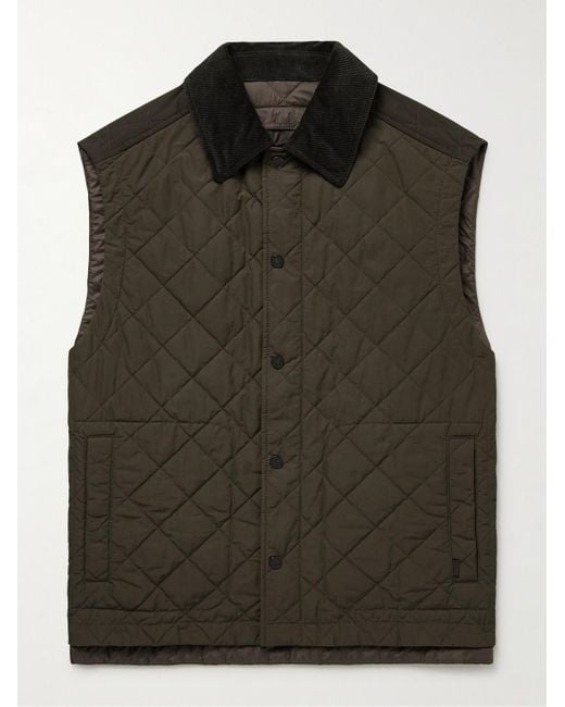 James Purdey & Sons Green Cotton Corduroy-Trimmed Padded Quilted Shell Gilet for men