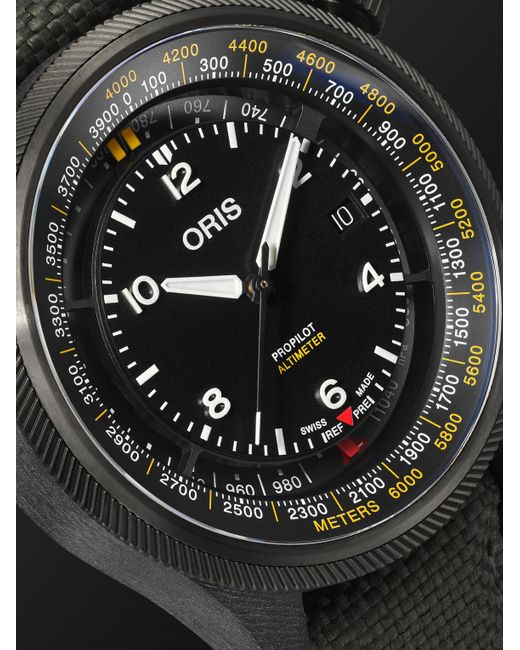 Orologio automatico 47 mm in titanio placcato PVD e fibra di carbonio con cinturino in tela ProPilot Altimeter di Oris in Black da Uomo