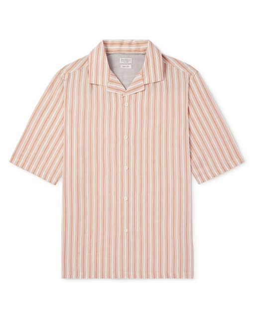 Brunello Cucinelli Pink Camp-collar Striped Linen And Lyocell-blend Shirt for men