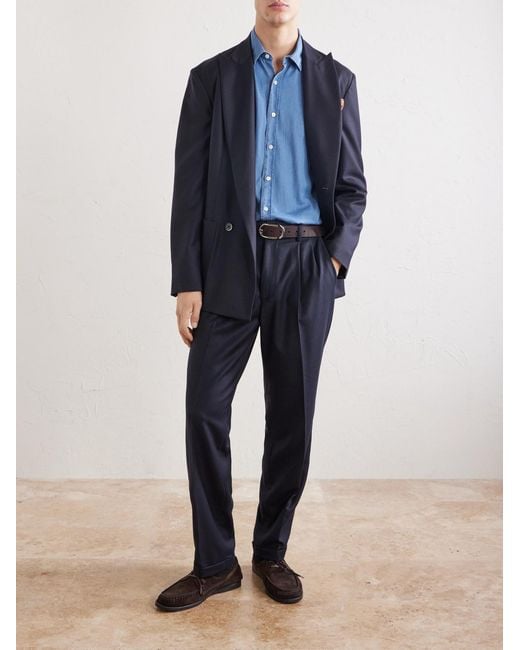 Barena Blue Straight-leg Wool-flannel Suit Trousers for men