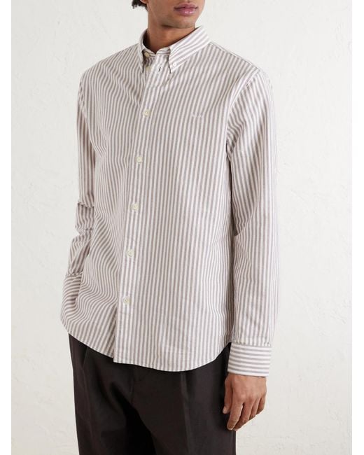 NN07 Natural Colby 5910 Button-down Collar Logo-embroidered Striped Organic Cotton Shirt for men