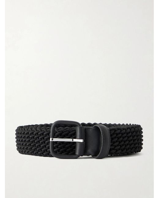 Charvet White Leather-Trimmed Woven Belt for men