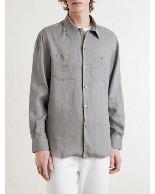 Brunello Cucinelli Gray Linen Shirt for men