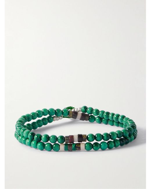 Mikia Green Sterling Multi-Stone Beaded Wrap Bracelet for men