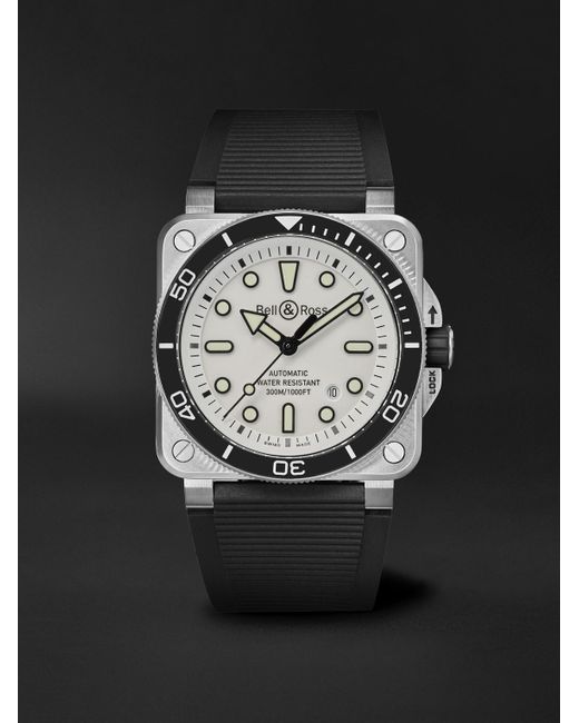 Bell & Ross Black Br-03 Diver Automatic Stainless Steel Watch, Ref. Br03A-D-Wh-St/Srb for men