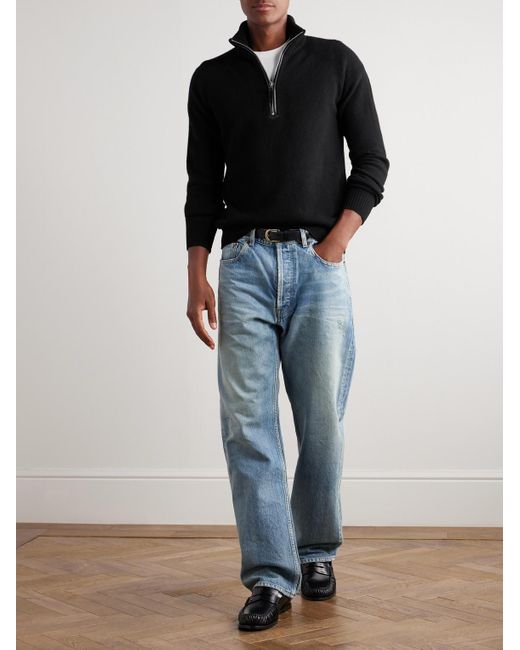 Tom Ford Rollkragenpullover aus einer Woll-Kaschmirmischung mit kurzem Reißverschluss in Blue für Herren