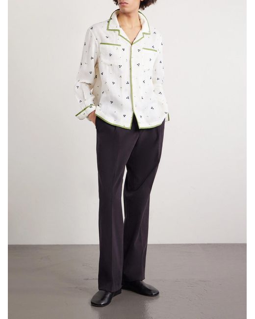 Bode Natural Blackberry Patch Camp-collar Embroidered Linen Shirt for men