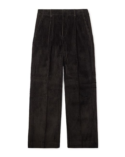 Our Legacy Black Borrowed Chino Wide-Leg Pleated Wool-Corduroy Trousers for men