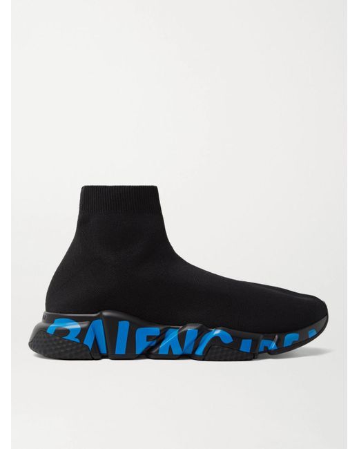 Balenciaga Black Speed Sock Logo-print Stretch-knit Slip-on Sneakers for men
