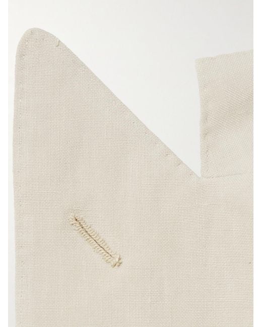 Thom Sweeney Natural Slim-Fit Unstructured Double-Breasted Linen Suit Jacket for men